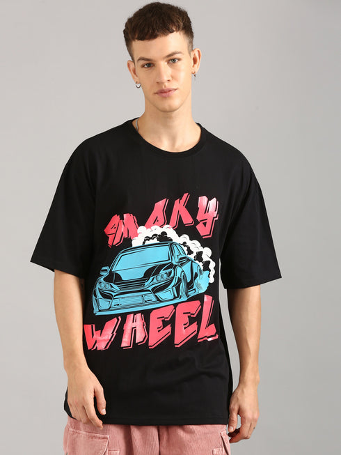 Black Oversized Glossy Printed T-shirt